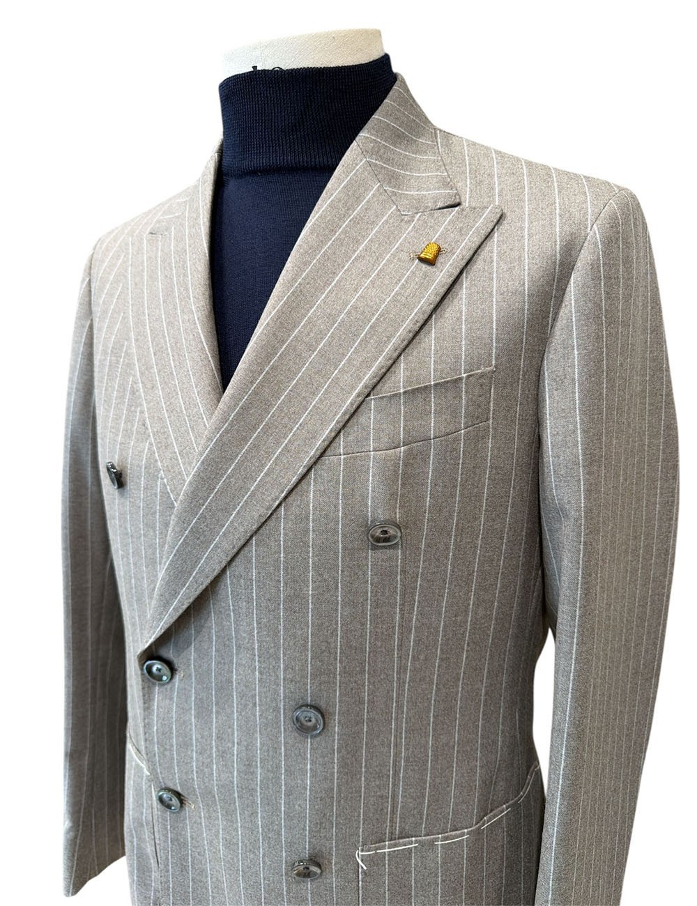 Giacca in cashmere gessata tortora