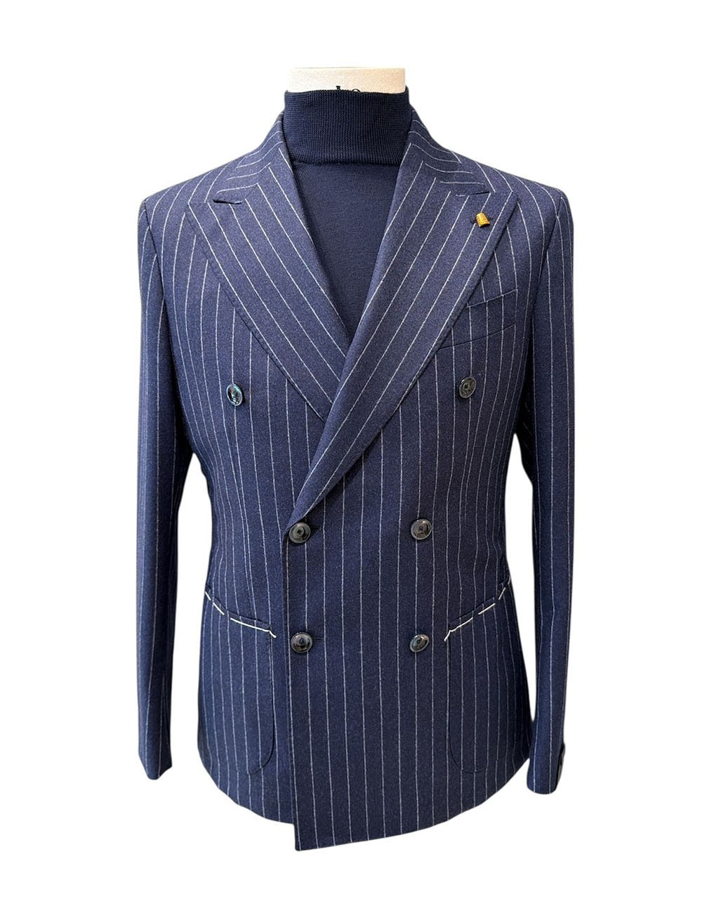 Giacca in cashmere gessata blu