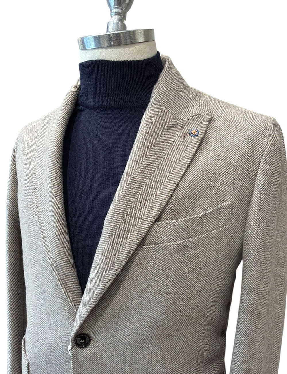 Giacca in lana spigata beige