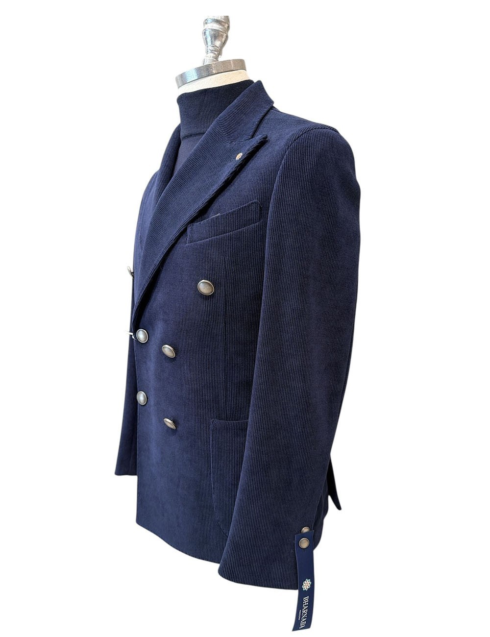Giacca doppiopetto in velluto a coste blu