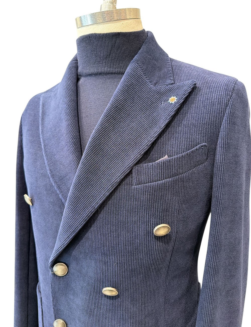 Giacca doppiopetto in velluto a coste blu