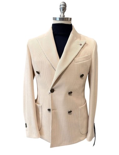 Giacca doppiopetto in velluto a coste beige