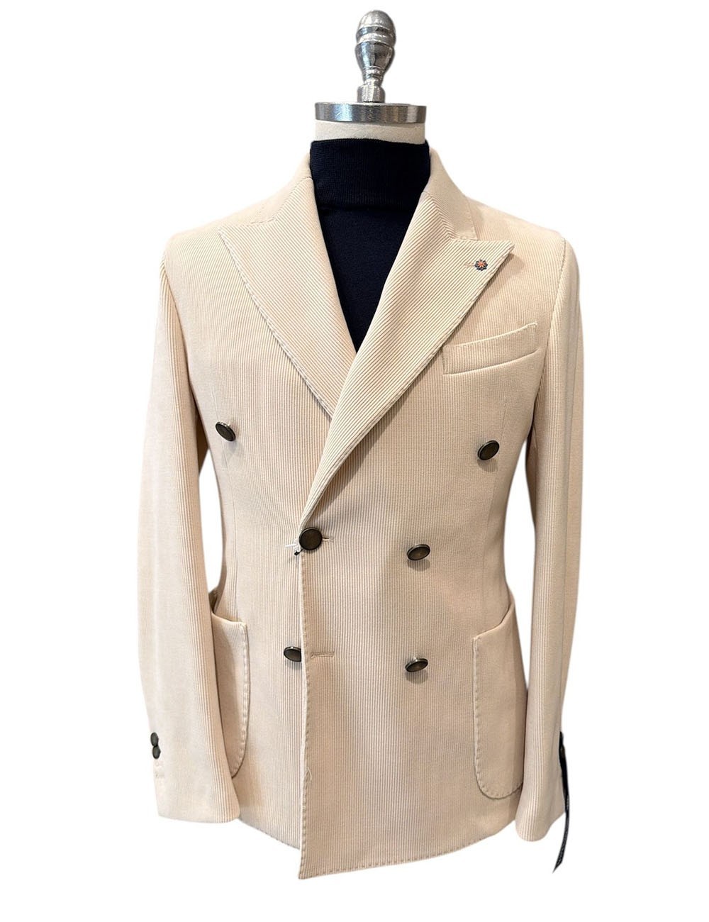 Giacca doppiopetto in velluto a coste beige