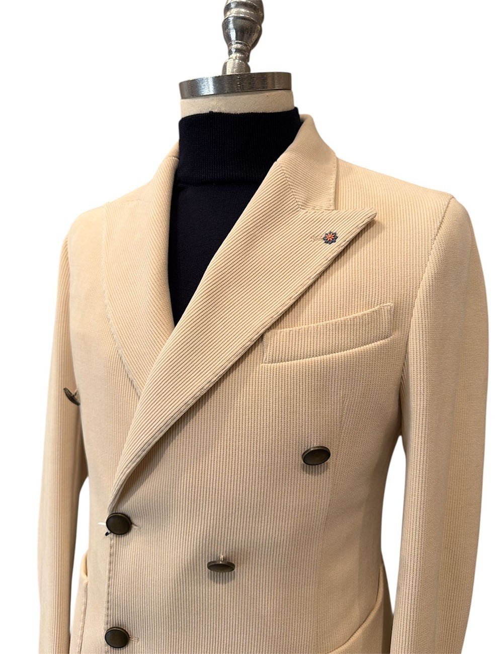 Giacca doppiopetto in velluto a coste beige