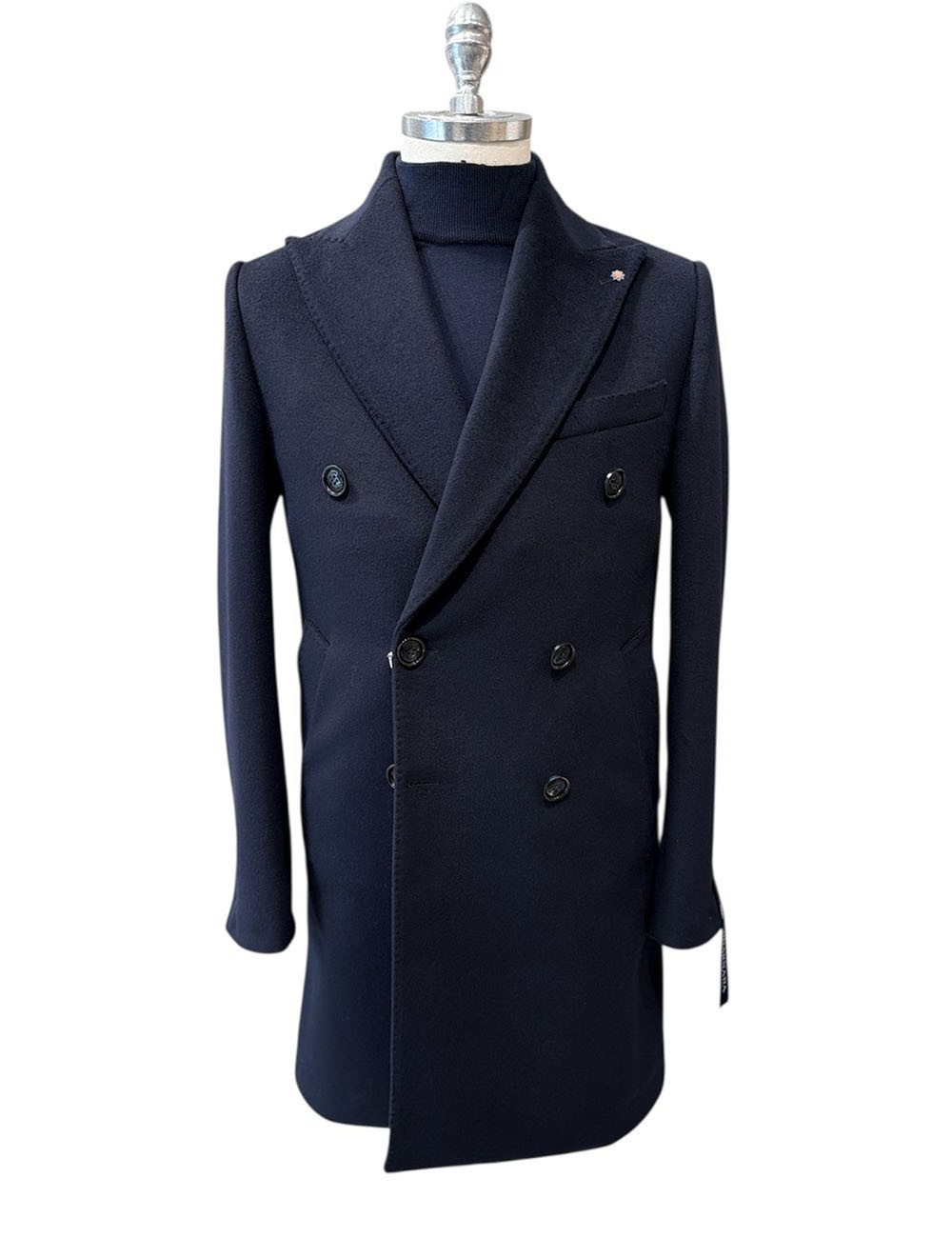 Cappotto doppiopetto in lana blu