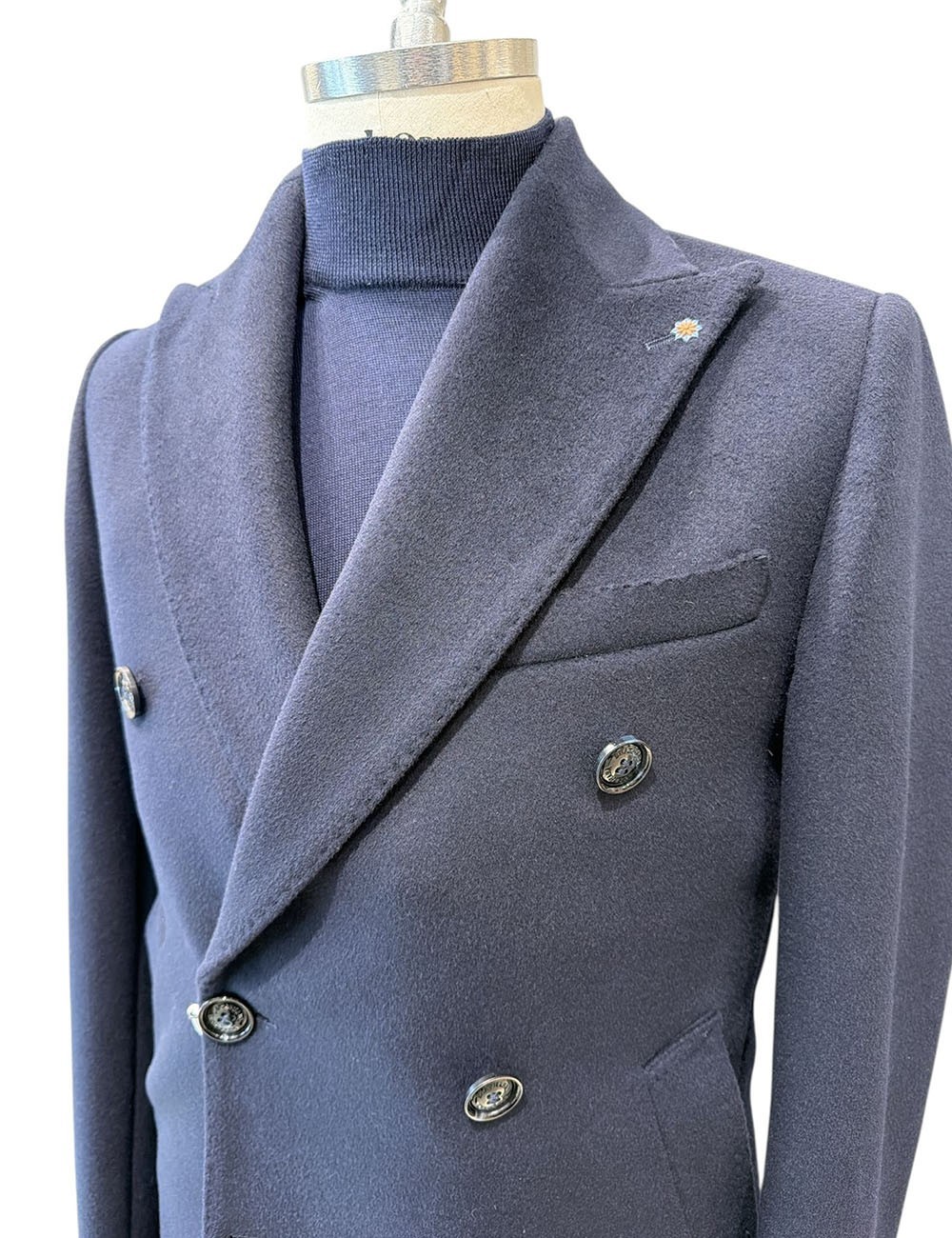 Cappotto doppiopetto in lana blu