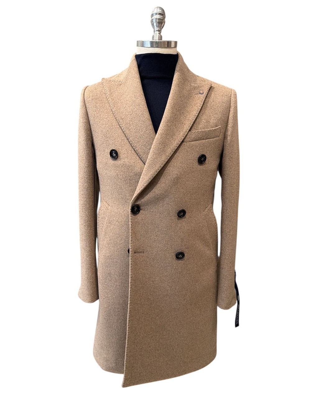 Cappotto doppiopetto in lana beige