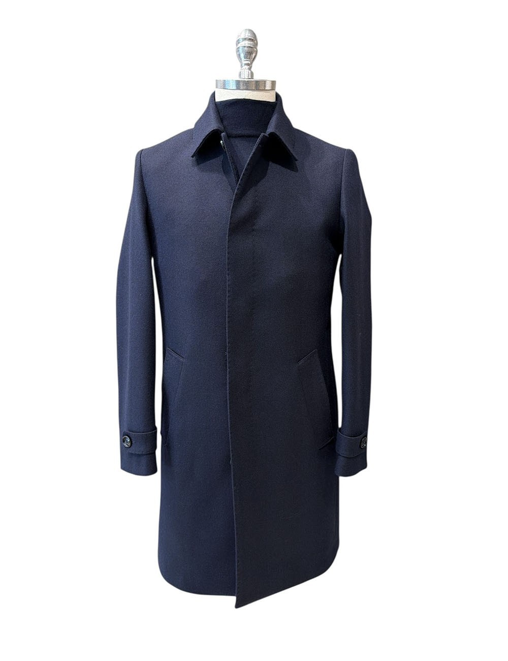 Cappotto in lana spigata blu