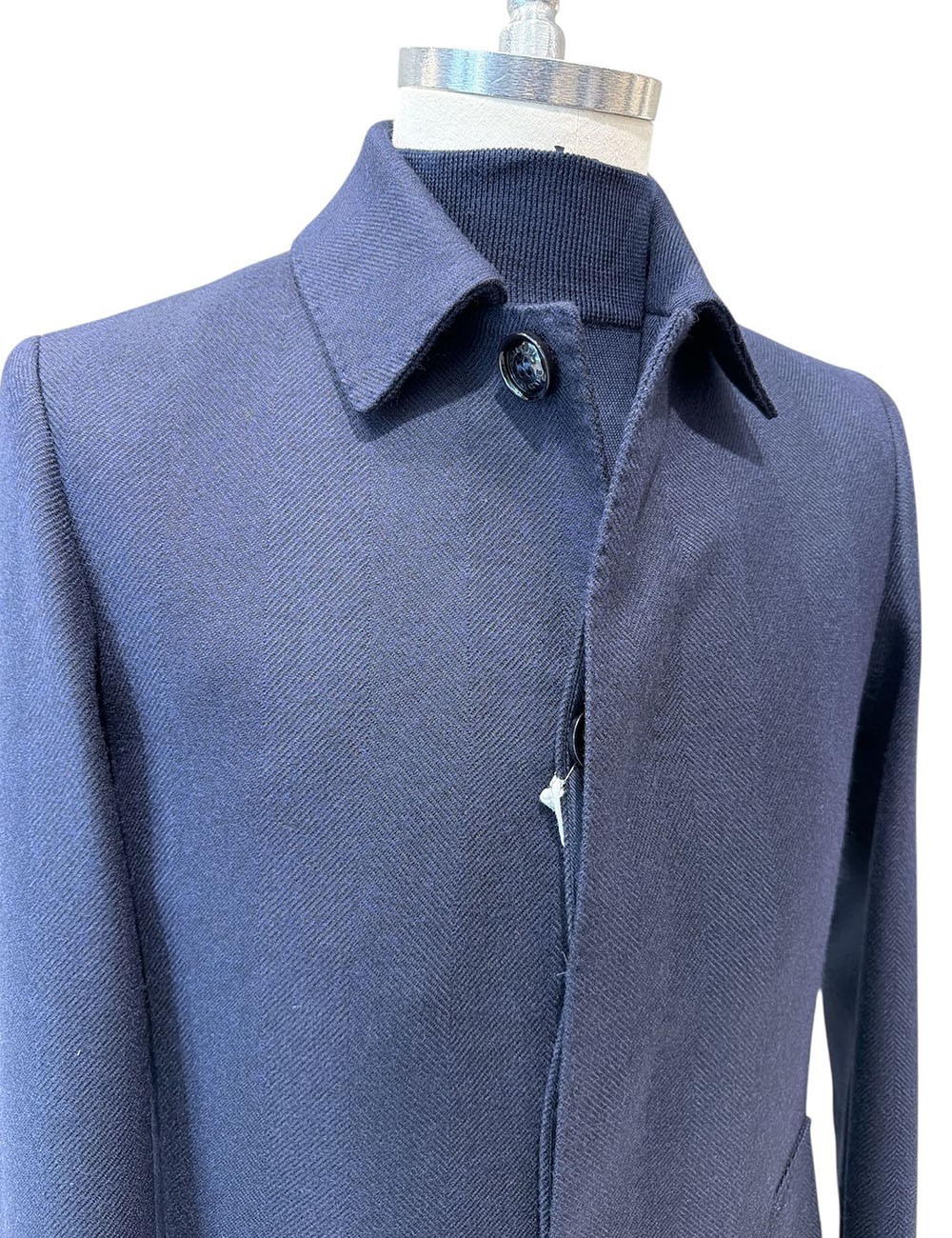 Cappotto in lana spigata blu