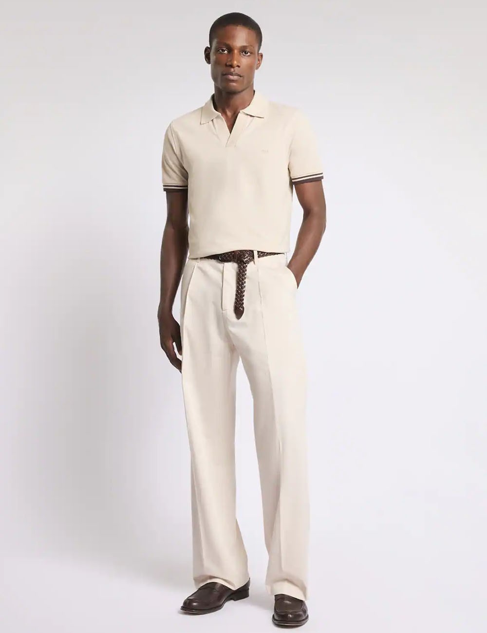Polo Slim Fit in Piquet Stretch-Beige