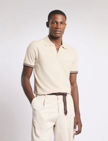 Polo Slim Fit in Piquet Stretch-Beige