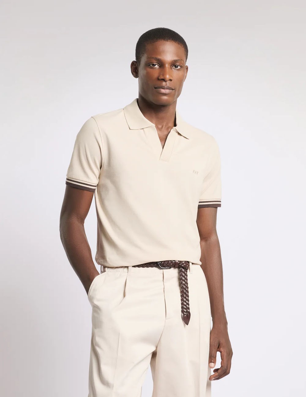 Polo Slim Fit in Piquet Stretch-Beige