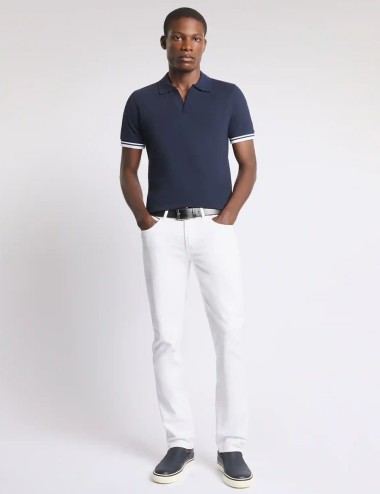 Polo Slim Fit in Piquet Stretch-Blu
