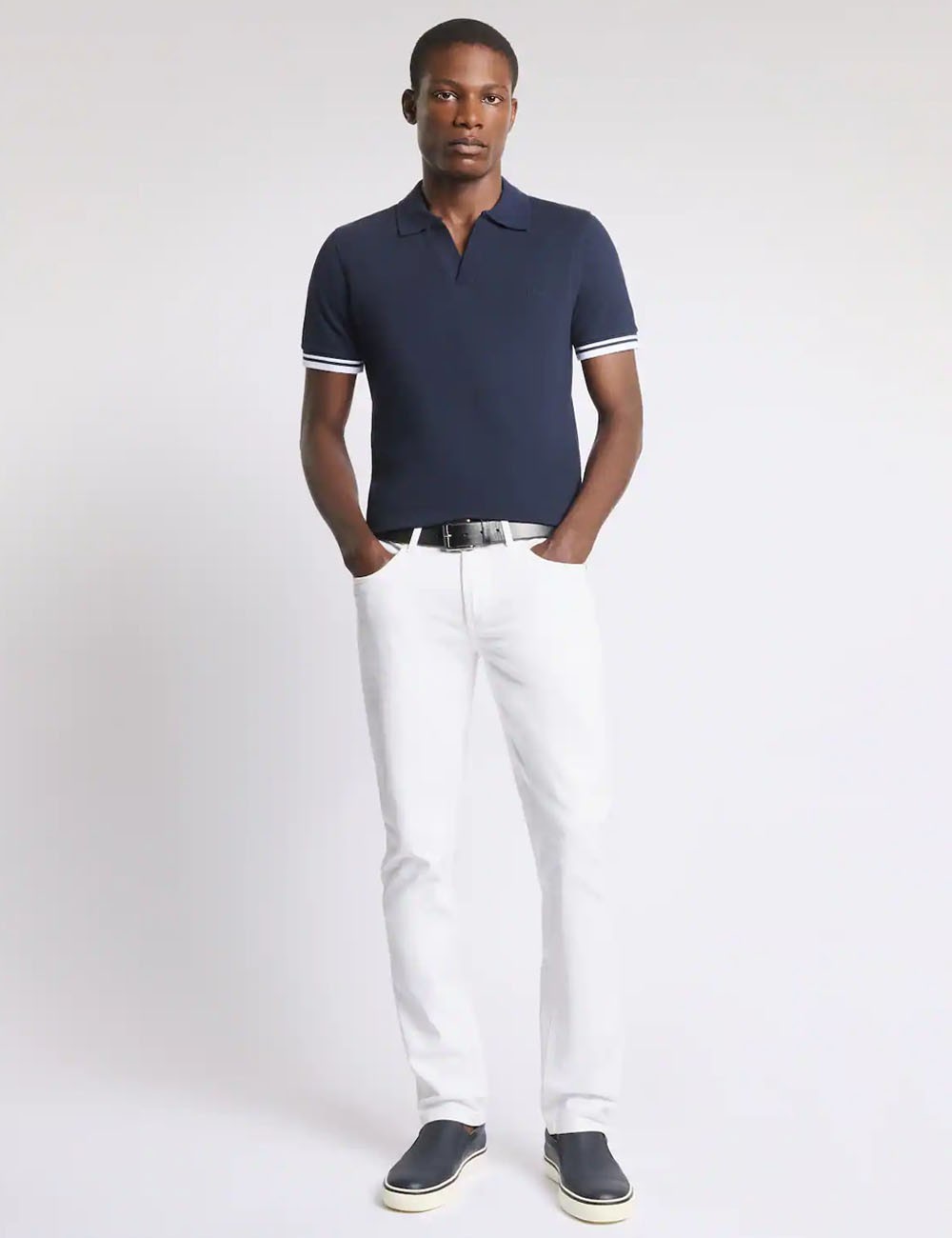 Polo Slim Fit in Piquet Stretch-Blu