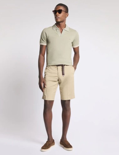 Polo Slim Fit in Piquet Stretch-Verde