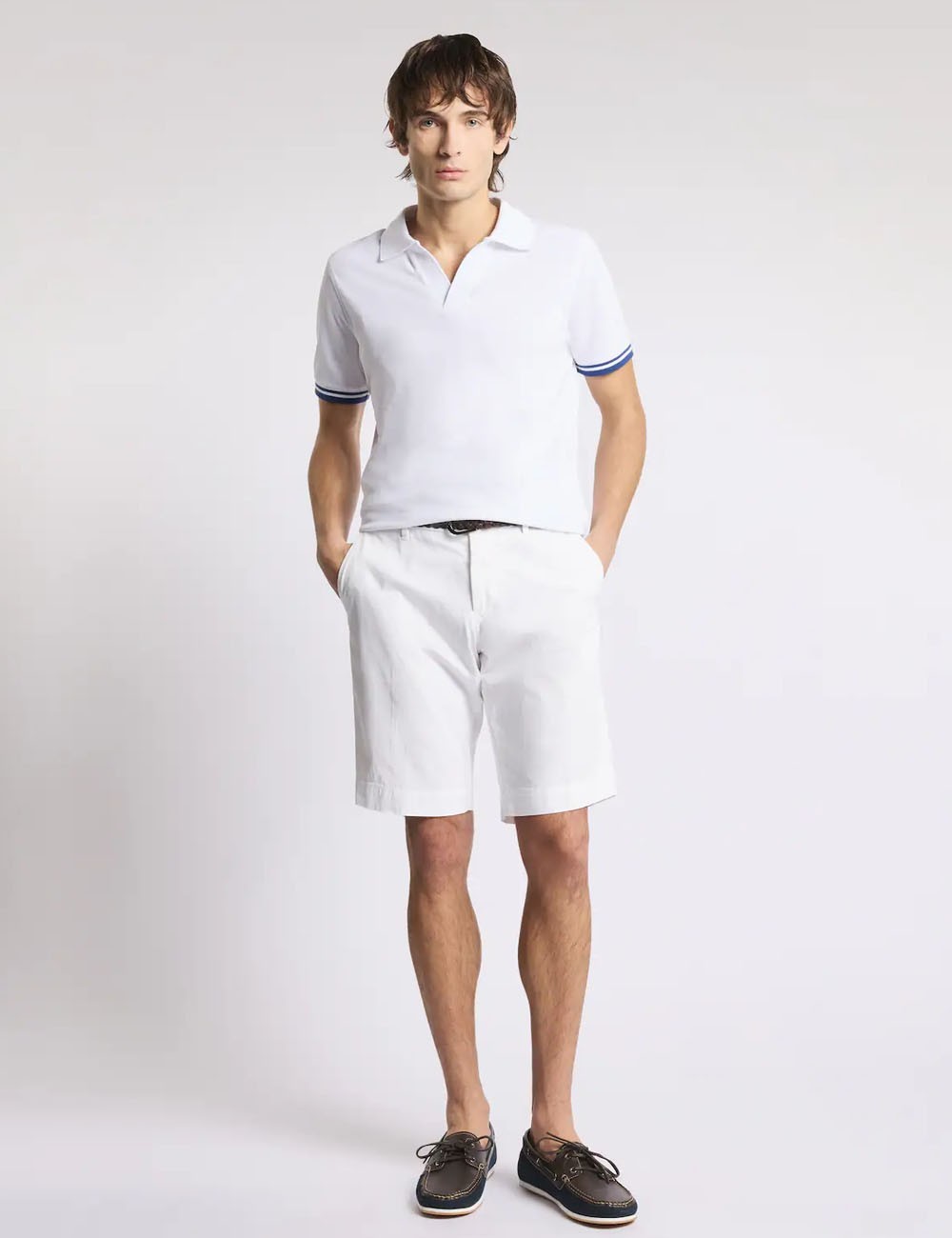 Polo Slim Fit in Piquet Stretch-Bianco