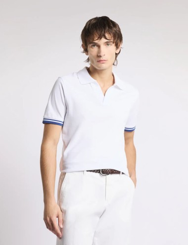 Polo Slim Fit in Piquet Stretch-Bianco