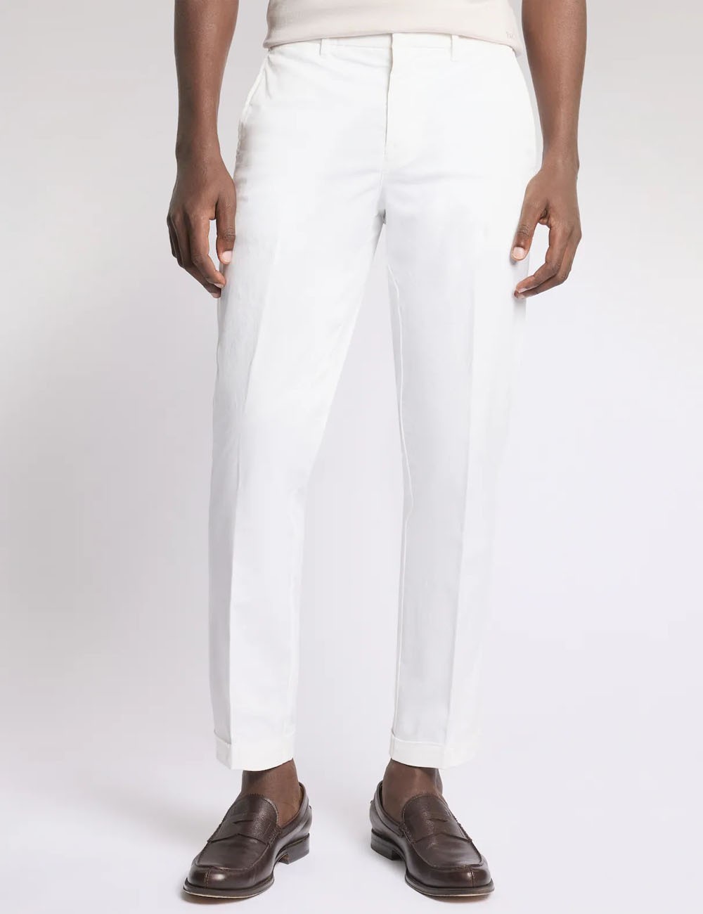 Pantaloni Slim Fit in Gabardine Stretch-Bianco