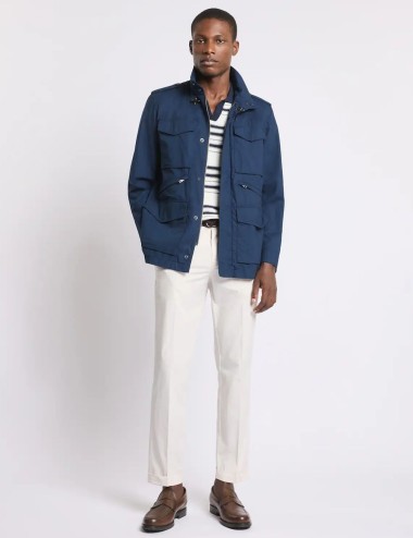 Field Jacket in Popeline di Cotone-Blu