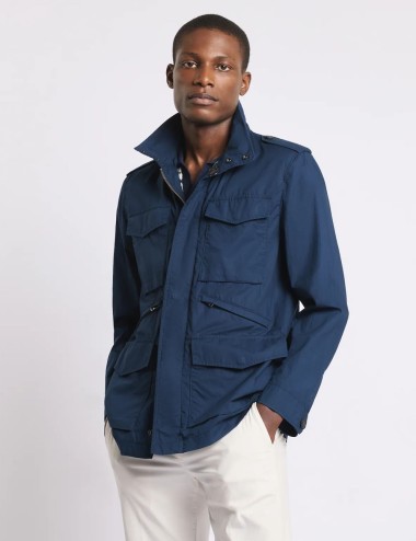 Field Jacket in Popeline di Cotone-Blu