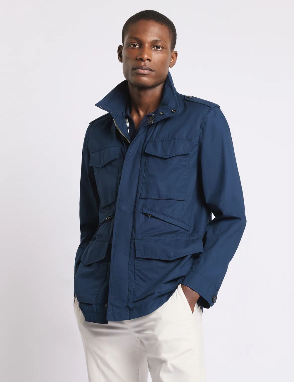 Field Jacket in Popeline di Cotone-Blu