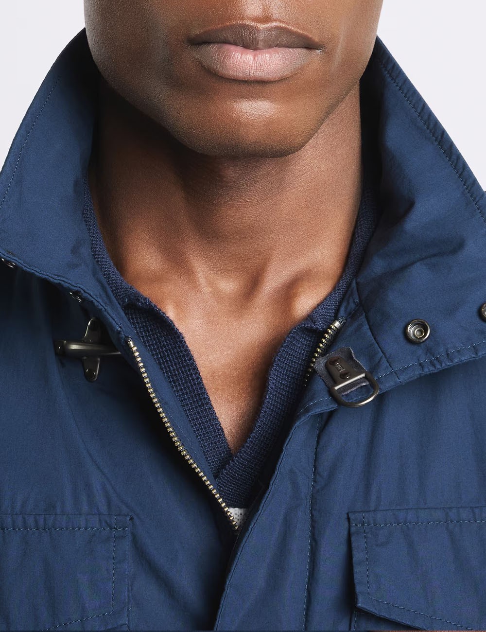 Field Jacket in Popeline di Cotone-Blu