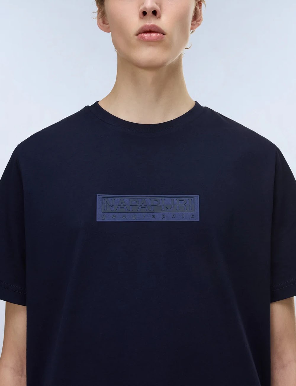 T-Shirt a Maniche Corte Box Logo Blu Scuro