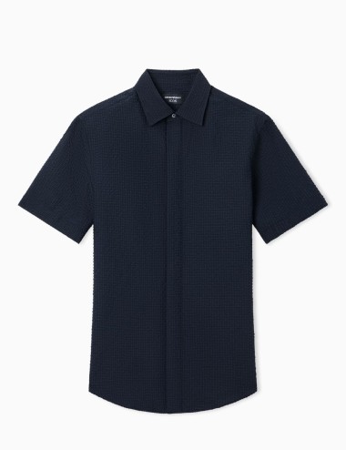 Camicia a maniche corte in seersucker tecnico Icon Blu Navy