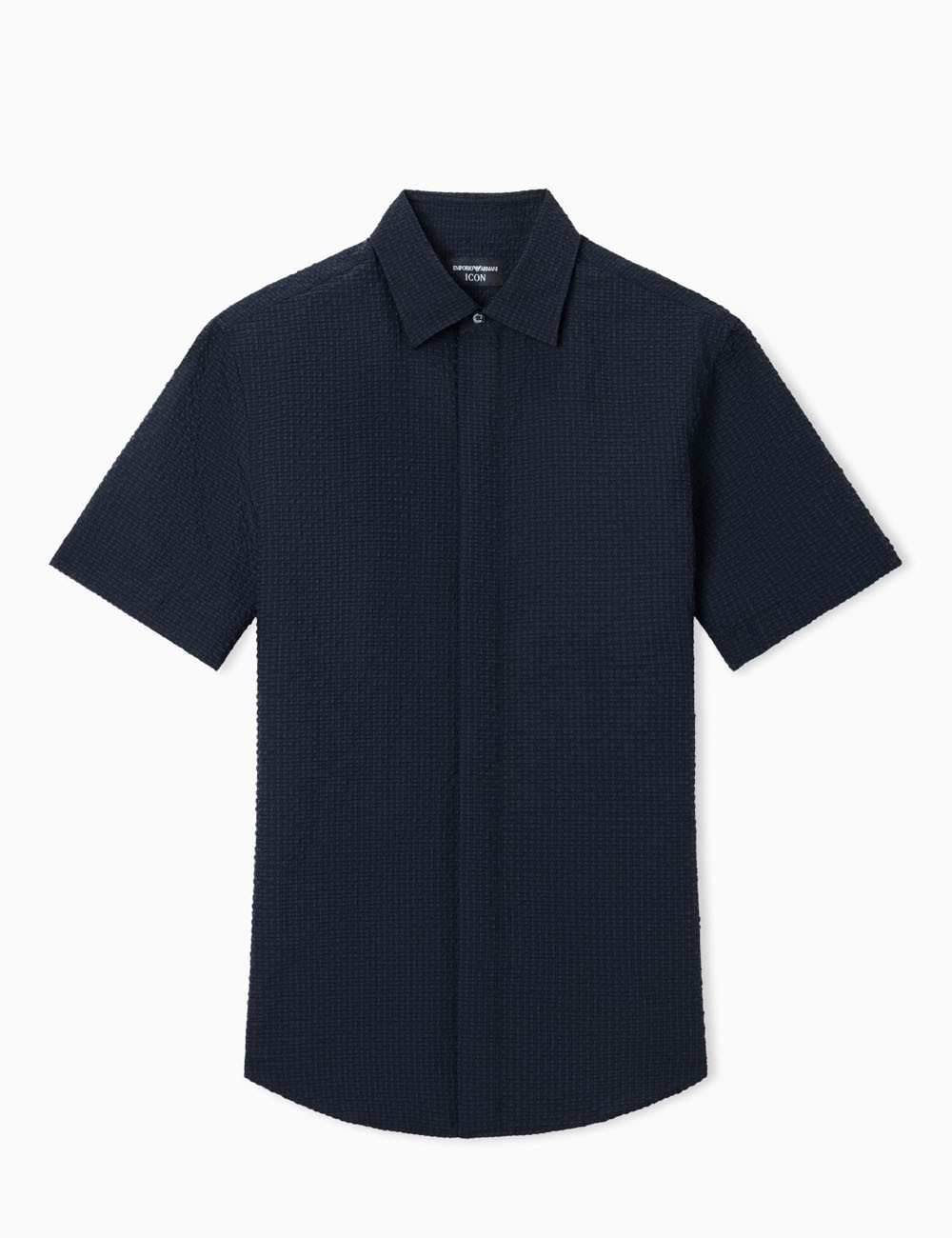 Short-sleeved shirt in technical seersucker Icon Navy Blue