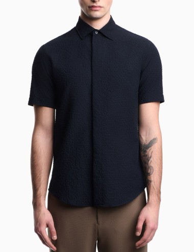 Camicia a maniche corte in seersucker tecnico Icon Blu Navy