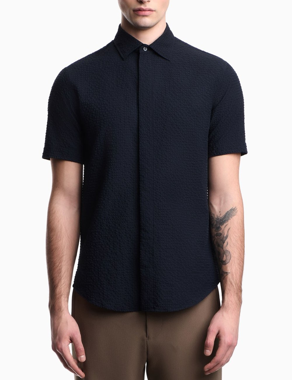 Camicia a maniche corte in seersucker tecnico Icon Blu Navy