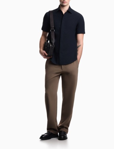 Short-sleeved shirt in technical seersucker Icon Navy Blue