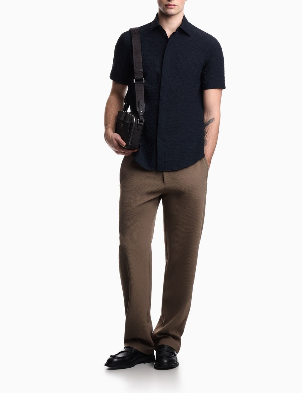 Camicia a maniche corte in seersucker tecnico Icon Blu Navy