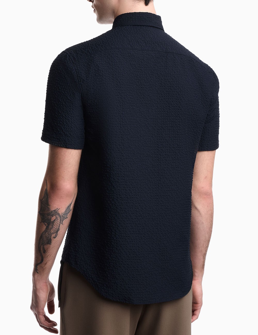 Short-sleeved shirt in technical seersucker Icon Navy Blue