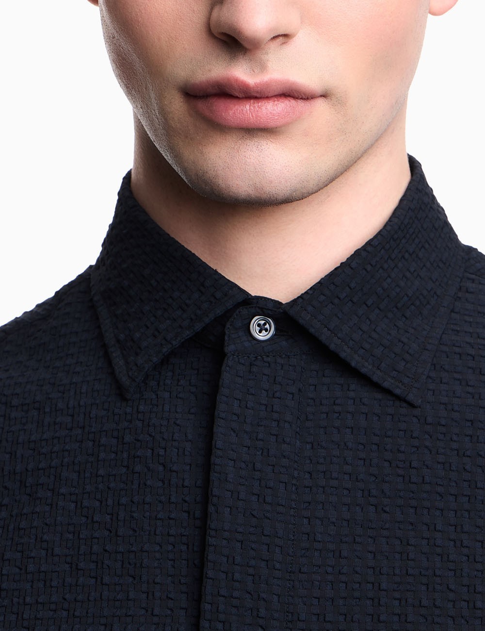 Short-sleeved shirt in technical seersucker Icon Navy Blue