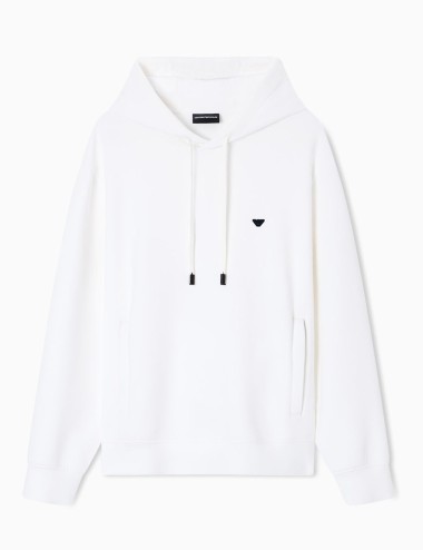 Felpa con cappuccio in double jersey ricamo micro aquila bianca