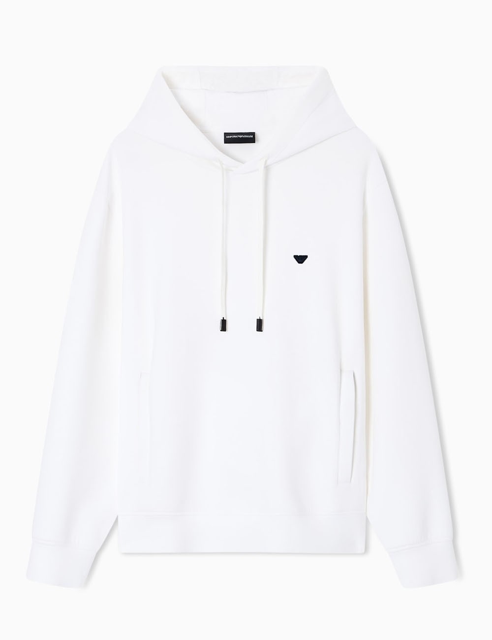 Felpa con cappuccio in double jersey ricamo micro aquila bianca