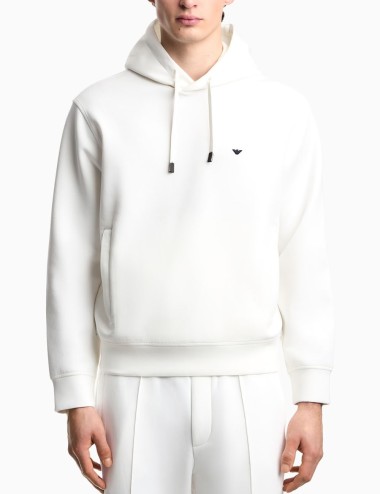 Double-jersey hooded sweatshirt with embroidered micro eagle logo white