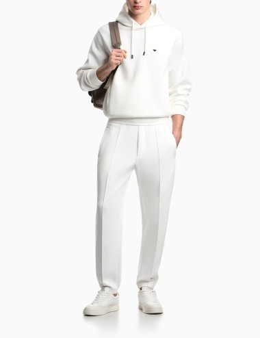 Felpa con cappuccio in double jersey ricamo micro aquila bianca