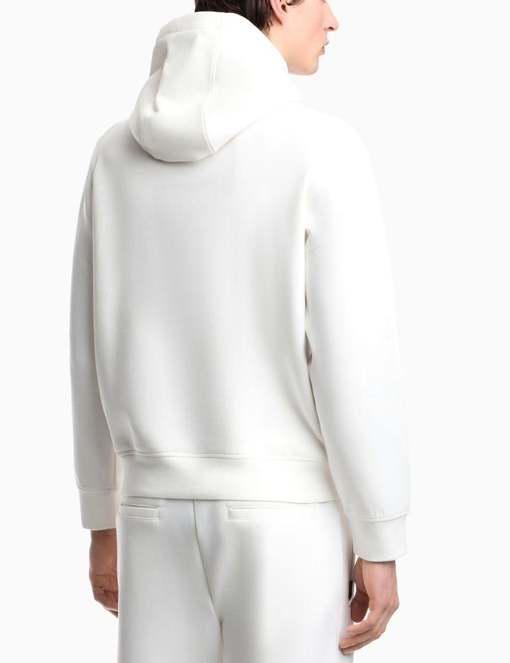 Double-jersey hooded sweatshirt with embroidered micro eagle logo white