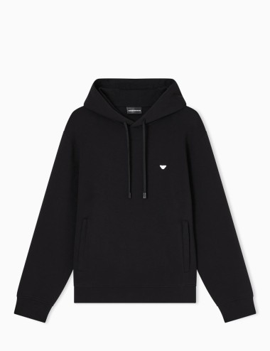 Felpa con cappuccio in double jersey ricamo micro aquila nera