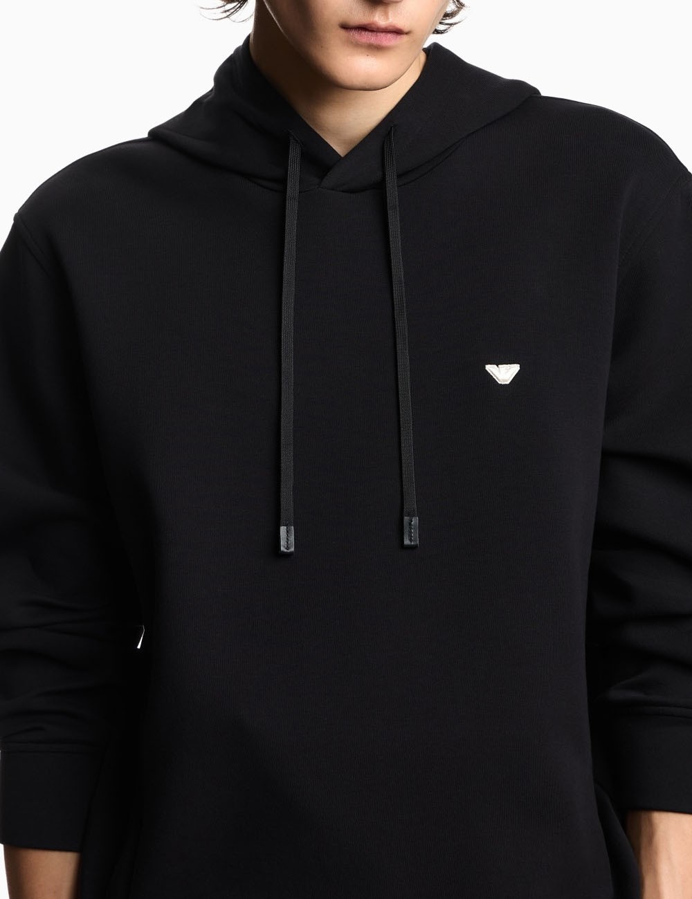 Double-jersey hooded sweatshirt with embroidered micro eagle logo black