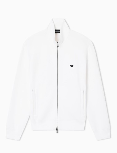 Felpa full zip in double jersey ricamo micro aquila bianca