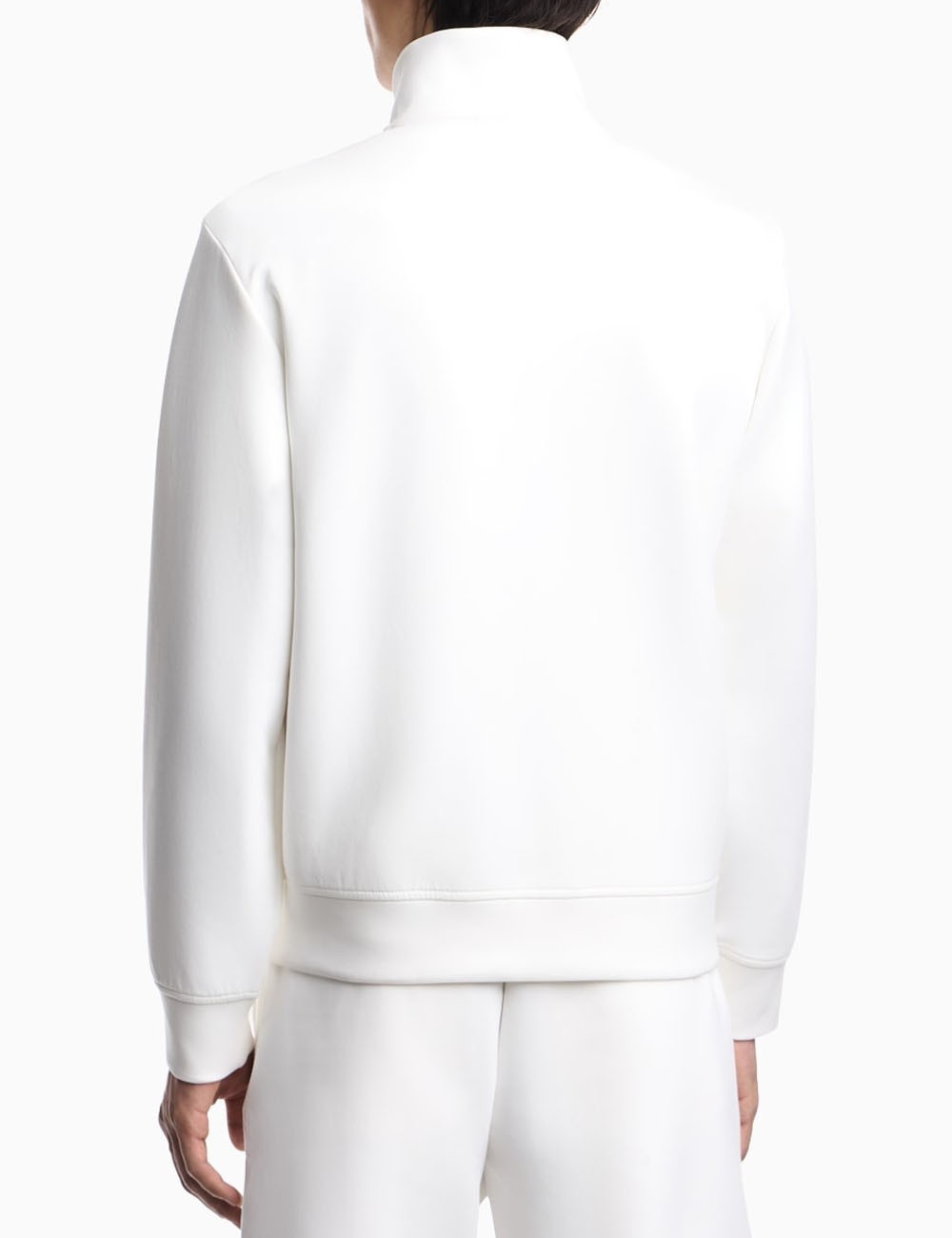 Felpa full zip in double jersey ricamo micro aquila bianca