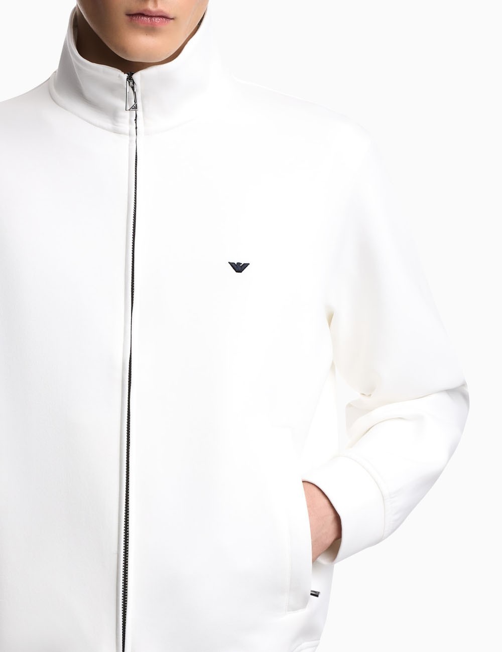 Full-zip sweatshirt in double jersey with micro eagle embroidery white