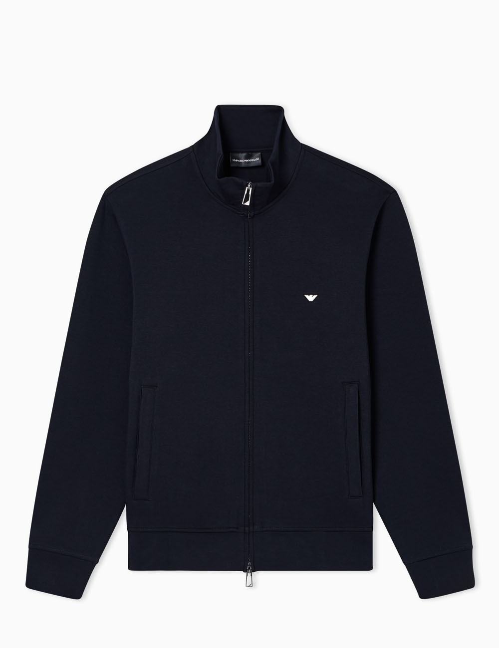 Full-zip sweatshirt in double jersey with micro eagle embroidery navy blue