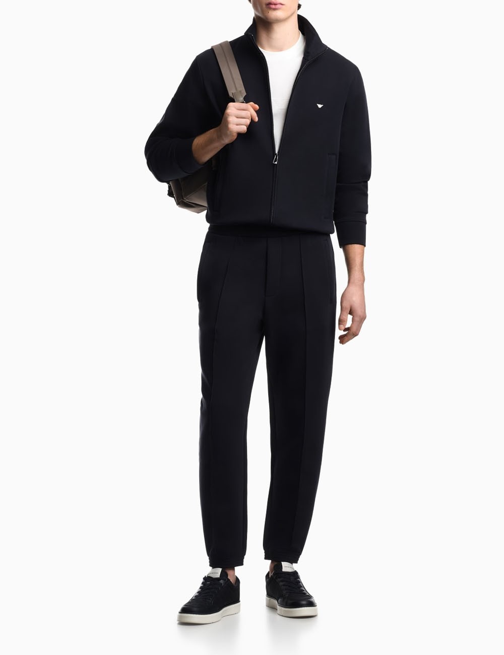 Full-zip sweatshirt in double jersey with micro eagle embroidery navy blue