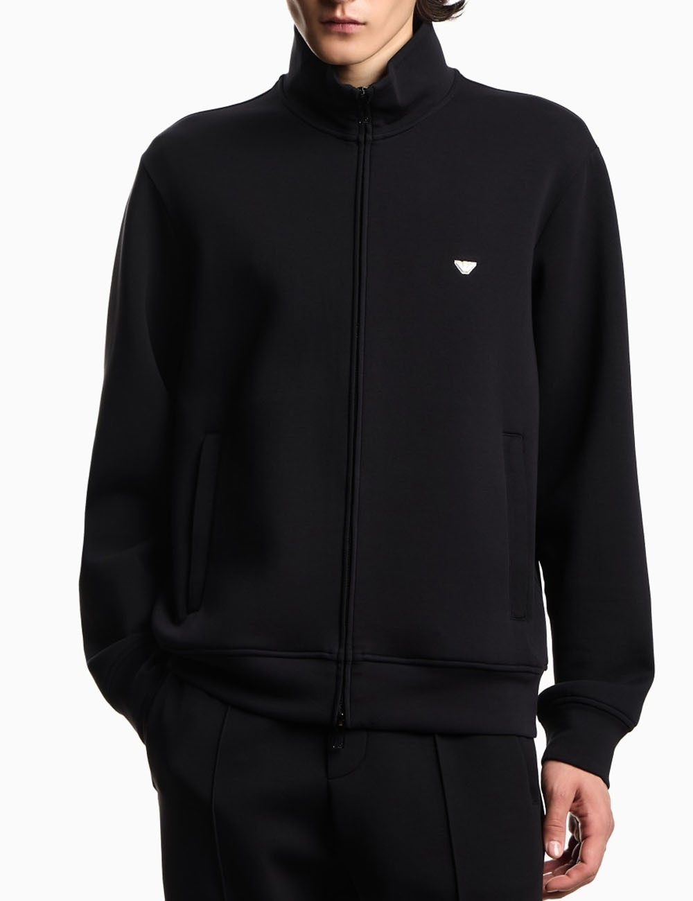 Full-zip sweatshirt in double jersey with micro eagle embroidery black