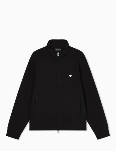 Full-zip sweatshirt in double jersey with micro eagle embroidery black