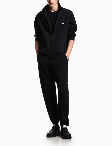 Full-zip sweatshirt in double jersey with micro eagle embroidery black